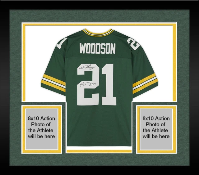 Frmd Charles Woodson GB Packers Signed Green M&N Replica Jersey & "HOF 21" Insc