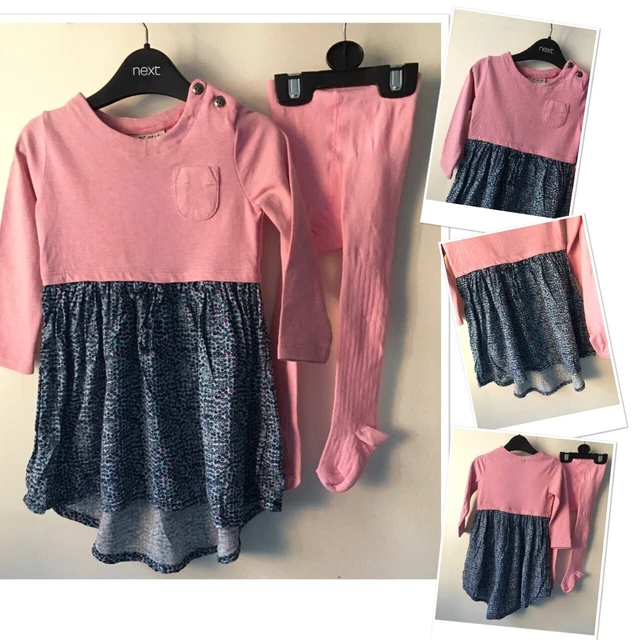 Next baby girls floaty flounce dress exc used & new M&S tights 12-18 month