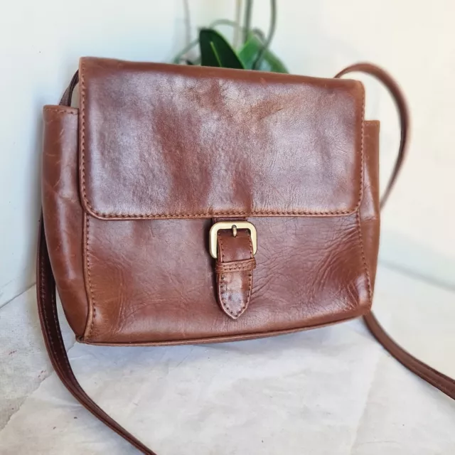 FAT FACE LEATHER Crossbody Satchel messenger shoulder bag Brown