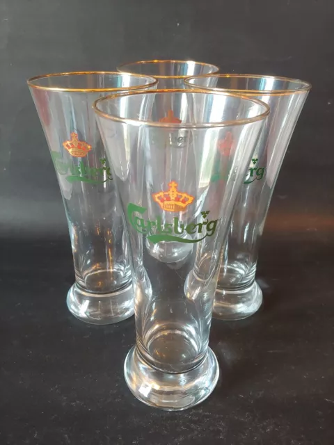 Vtg Beer Glasses Carlsberg Lager Barware Gold Trim Belgium Rasta 10 oz Set of 4