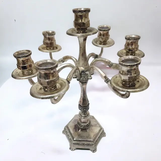 Vintage Silver Plated Metal Hanukkah Menorah 7 Branches Movable Judaica Israel