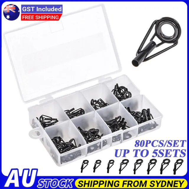 UP 400 Fishing Rod Guide Set Tackle Tips Repair Kits Ring 8 Size Stainless Steel