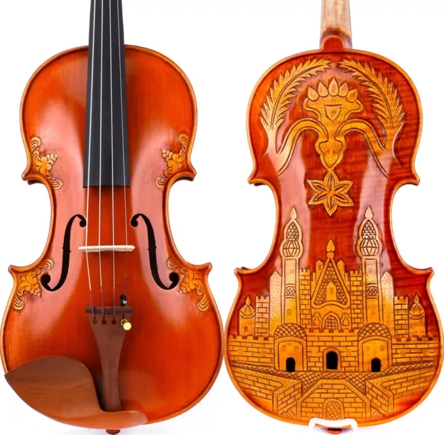 T21 Pro Master Stradivari Style Violin 4/4 European Wood Carved Castle RIch Open