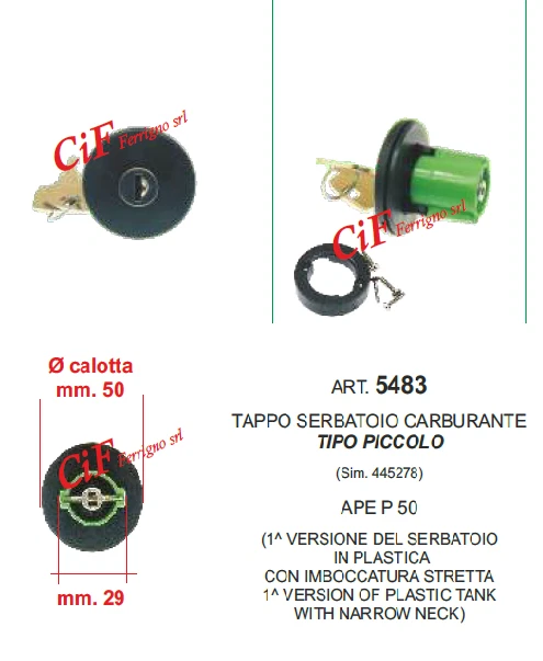 Tappo benzina con chiave CIAO PX GRILLO Ape FL 50 2705865