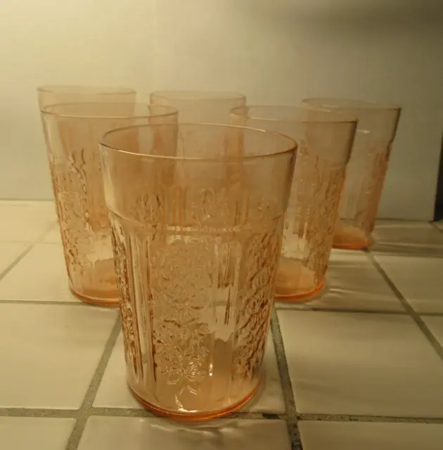 SET OF 6 Federal Glass SHARON Pink 4" Thin Flat Tumblers - PERFECT