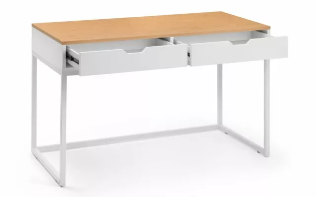 White High Gloss & Oak Effect Top 2 Drawer Desk W120cm D75cm H60cm BROOK 3