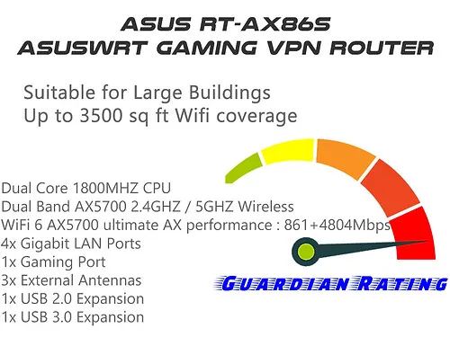 Asus RT-AX86S Fast WiFi6 AX5700 Smart VPN Router Inc 1 anno VPN Nord installata 2