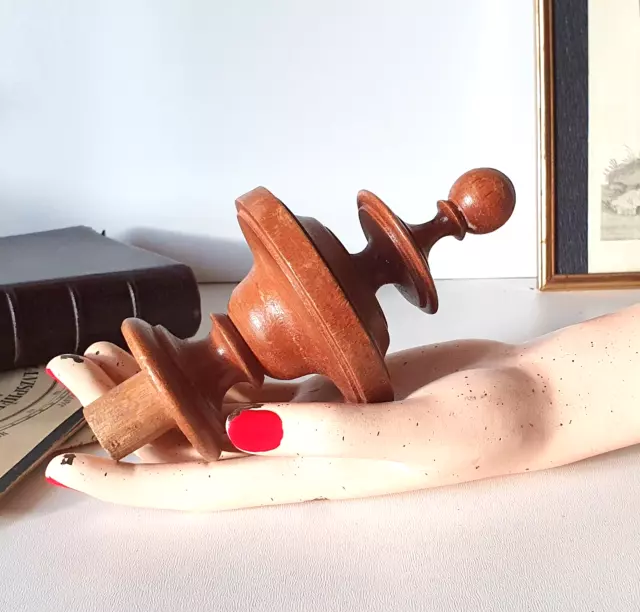 Decorative turned wood post finial Antique french architectural salvage 4.8"