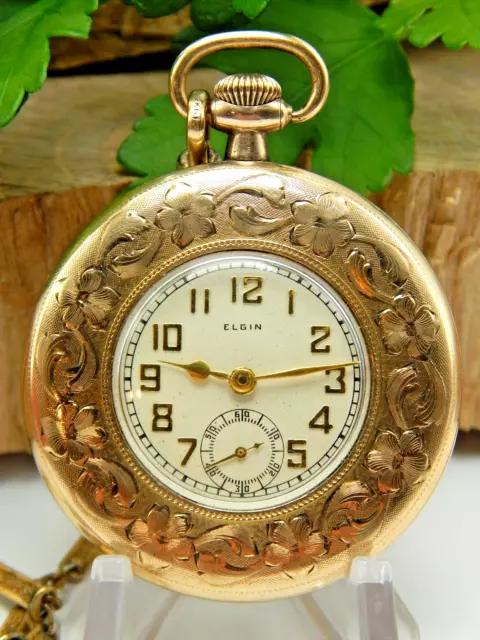 Vintage Antique Elgin Gents pocket watch 10S 7J 20 year gold filled with chain
