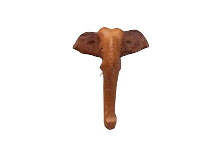 VINTAGE AWESOME Carved Wood ELEPHANT Wall Hook with Tusks India 6.5"