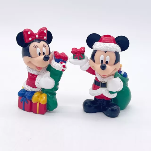 Disney Mickey Mouse Minnie Mouse Christmas Rubber Vinyl Toys Figures Lot 2 4”