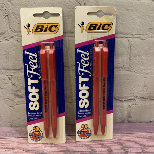 Vintage Bic Soft Feel Cushioned Barrel Ball Point Pens Red Ink Med 1995