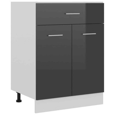 1 Anta Colore: Nero Brillante 60 cm Berlenus CP6BN Mobiletto Basso da Cucina 