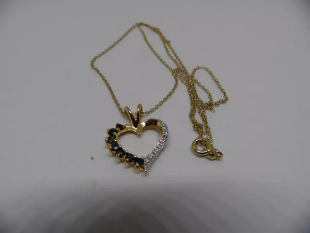 Gold Over Sterling Silver 925 Sapphire Diamond Heart Pendant & CHAIN 18"