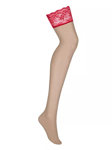 Obsessive Lovica Stockings, verführerischen Strapsstrümpfe in Hautfarbe und rot 3