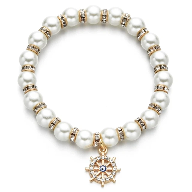 Arrmband mit Charms Anhänger Perlenarmband Gold Anker Kompass Strass Geschenk