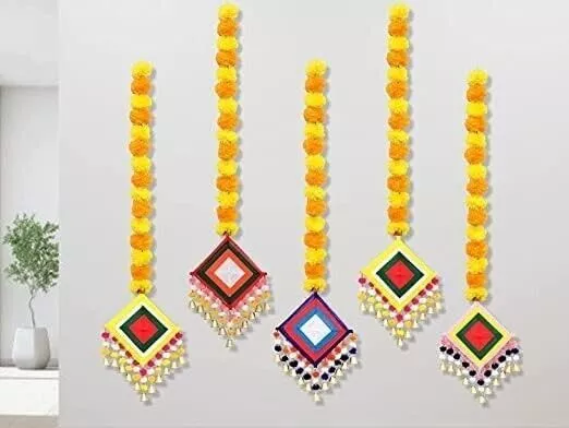 Indian Handmade Wall Hanging of Kite with Marigold Flower Hanging For Decoration