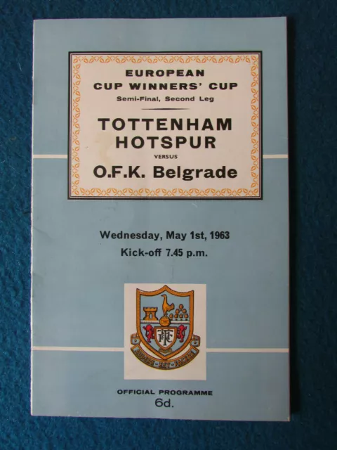 Tottenham Hotspur v OFK Belgrade Cup Winners Cup Semi Final 1963 Programme1/5/63