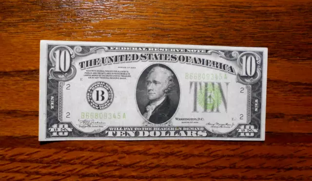 1934 $10 Federal Reserve Note 💲 Light Green ~ New York