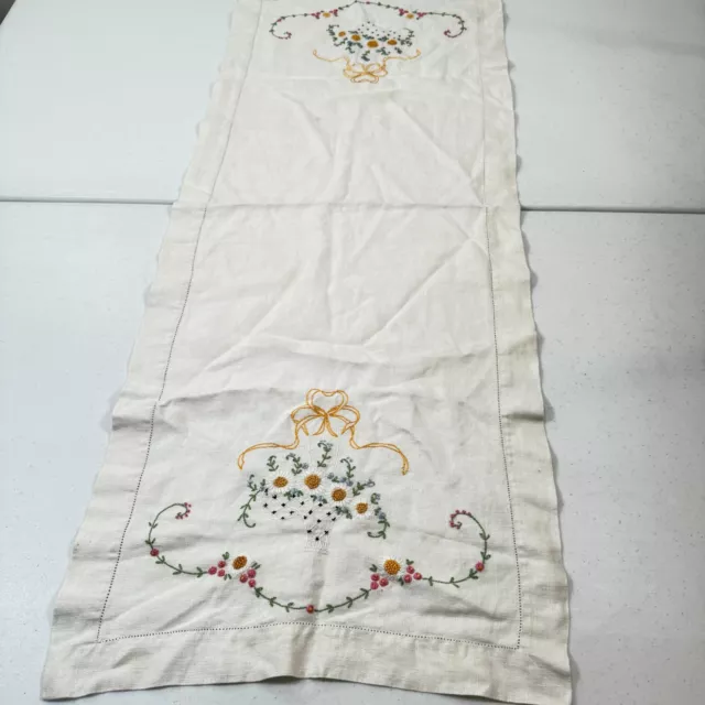 vintage handmade linen table runner floral embroidery shabby boho