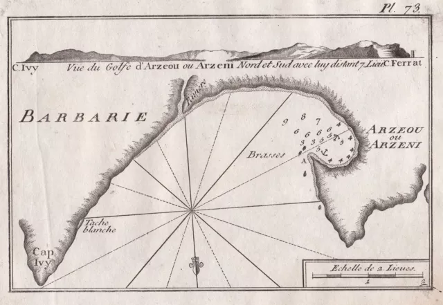 Arzew Algeria Algerien carte map Karte Roux gravure engraving Kupferstich 1816