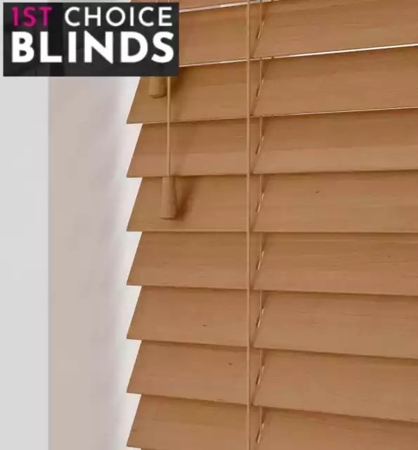 Made To Measure Wooden Venetian Window Blind Light Oak Real Wood 50Mm Slats