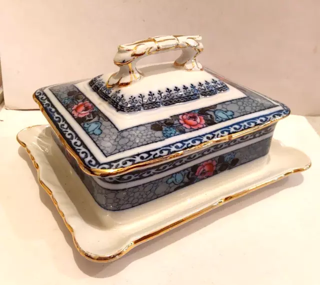 Vintage Art Deco Kieling Co Losol Ware Sardine Geschirr und Abdeckung Ormonde Muster