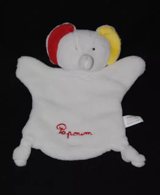 Peluche doudou marionnette éléphant PAPOUM blanc rouge jaune TBE
