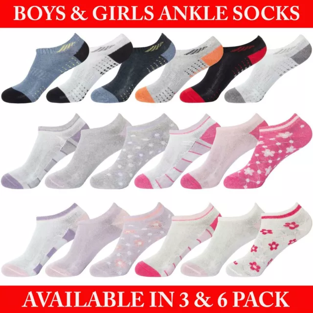 Boys Girls Socks Children Kids Invisible Trainers Multicoloured Sock 6 Pairs