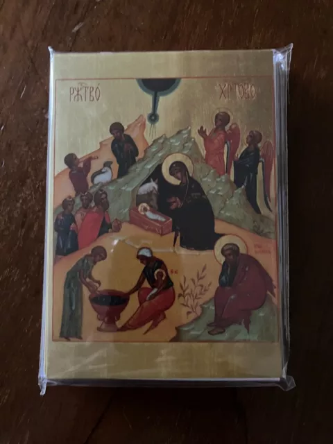 Charity Christmas cards, icon of the Nativity, pack of 10, bilingual greeting