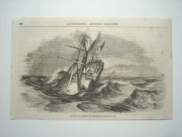 Gravure 1864. Naufrage Du Steamer Le Dalhousie, De Dundee, Ecosse.