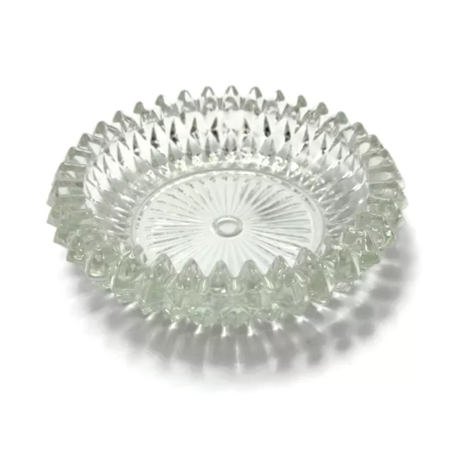 Clear Indiana Glass Diamond Point Sawtooth Edge Small Round Ashtray Trinket Dish