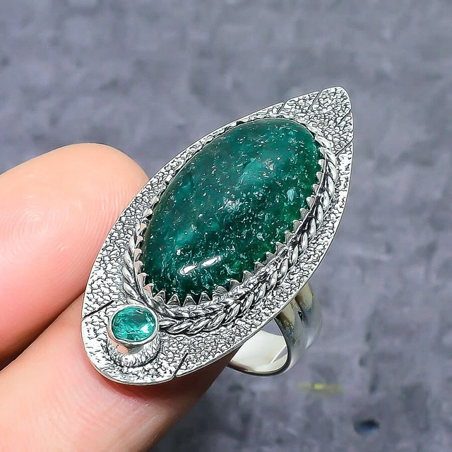 Green Aventurine, Apatite Gemstone 925 Sterling Silver Jewelry Ring Size 9 v197