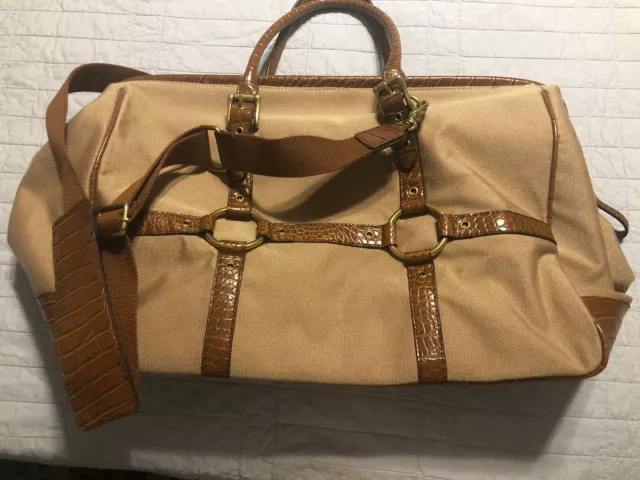 The Limited Tan Canvas Brwn Croc Overnight Weekend Carry on Travel Bag Luggage