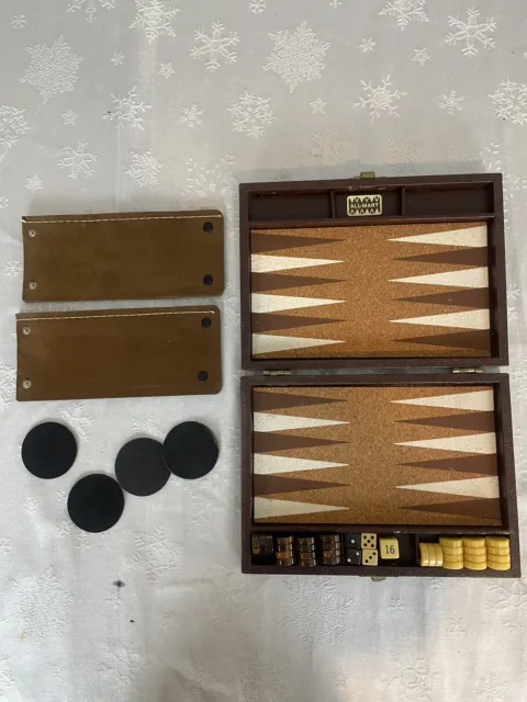 Vintage All-Mart Bakelite Butterscotch Backgammon Marbled Game Case 30 Pieces