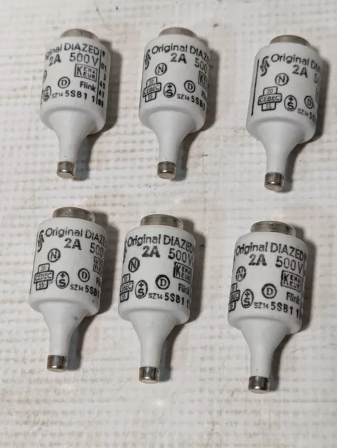 Lot of 6 Siemens 5SB11 fuses, 2A, 500V, original Diazed