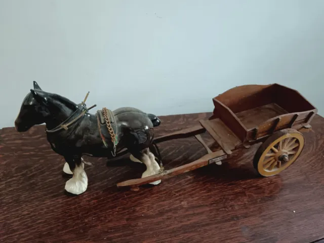 Melba Ware Ceramic Shire Horse And Wooden Cart