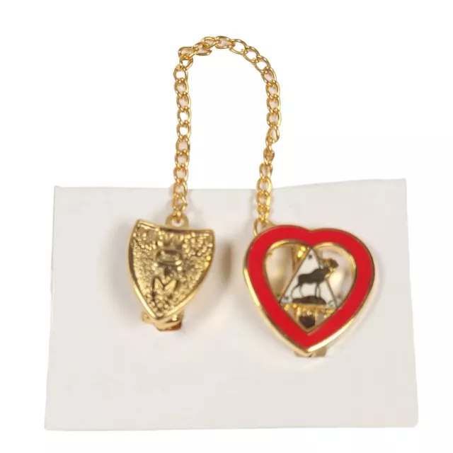 Vintage Moose Lodge HFC Heart Triangle Lapel Pin w/Chain + WOTM Pin