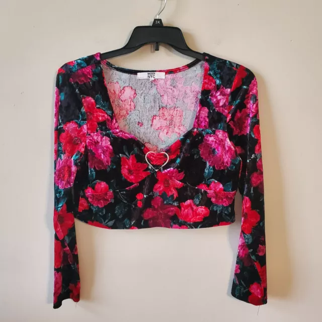 Madden NYC Womens Velvet Floral Long Sleeve Crop Top Juniors Size XXL Festival