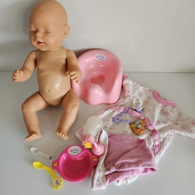 Zapf Creations Baby Born Newborn Doll Pink Eyes & Original Zapf Accessories EUC 2