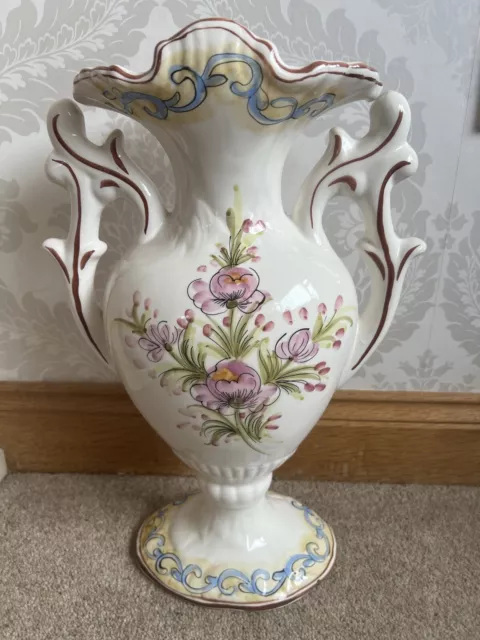 Big Hand-Painted Decorative Ceramic Floral Vase Multicoloured Made in Portugal