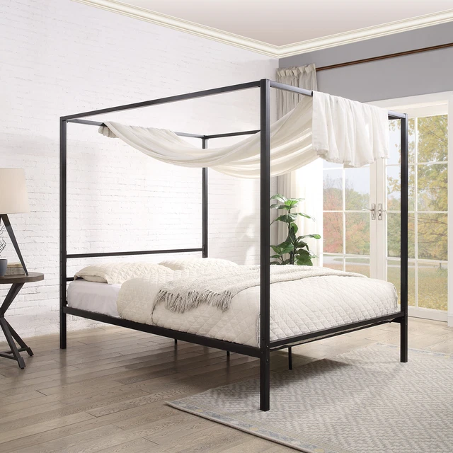 BLACK FOUR 4 Poster Metal Bed Frame Canopy Bed Single Small Double