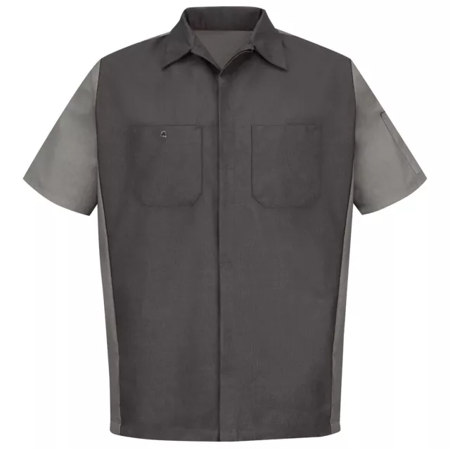 Red Kap Crew Shirt 2 Tone Auto Mechanic Technician 2 Pocket Work Uniform