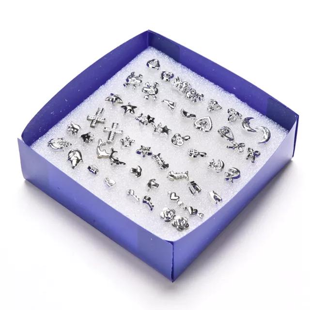 48pcs Silver Plated Women Men Cross Star Plastic Ear Stud Earring H#km