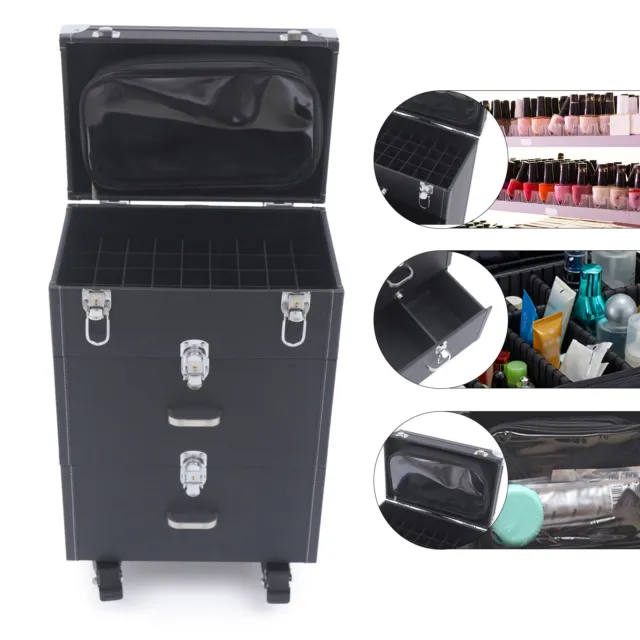 Pro Rolling Makeup Trolley 3 Tiers Cosmetic Organizer Large Storage Train Case