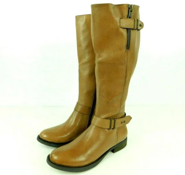 Steve Madden Womens Cognac Leather Riding Boots w/ Zipper Wide Calf Size 6.5