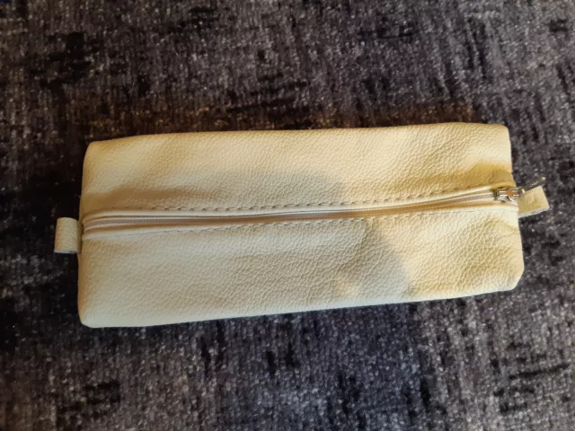 Federmäppchen, echtes Leder, creme, mit Reißverschluss