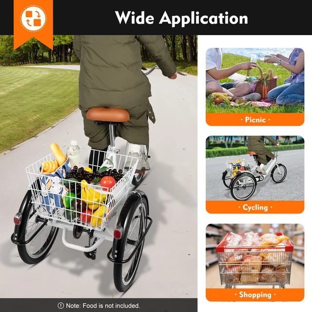 Tricycle Adulte 20 Pouces Avec Panier - 3 Vitesses, Acier Carbone, Neuf - Livraison Rapide