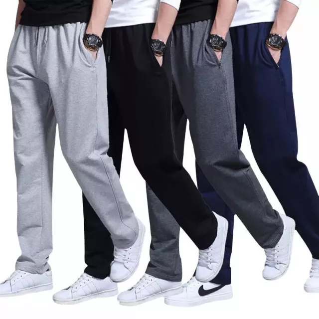 Pantaloni da jogging solidi uomo aperti inferiori cavo dritti atletici con borsa