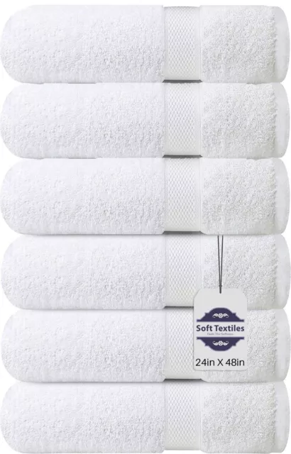 Soft Textiles Pack of 6 Cotton Bath Towels 24x48" Pool Gym Towels White or Grey